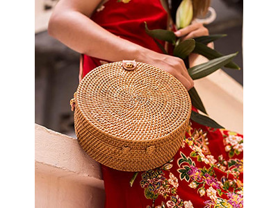 ガールズストロハンドバッグ ハンドクラフトバッグ インドネシア手織り断熱キッドビーチ