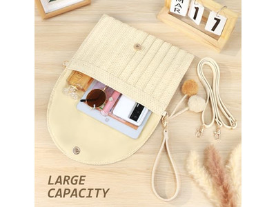 ストローニットバッグフォンパースパーシーズバッグサマーウィービングストライプドトレンディウィーブド